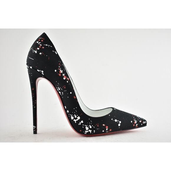 Christian Louboutin So Kate 120 Toile Splash Black Red White Heel Pump 39.5 - Picture 2 of 12